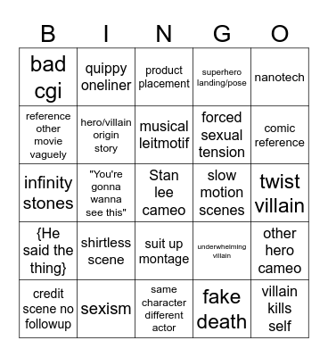 MCU Bingo Card