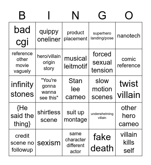 MCU Bingo Card