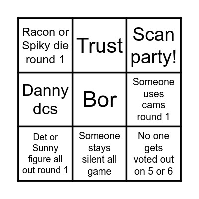 Among Us Bingo Card