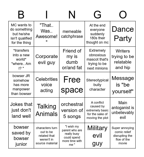 mario galaxy movie bingo Card