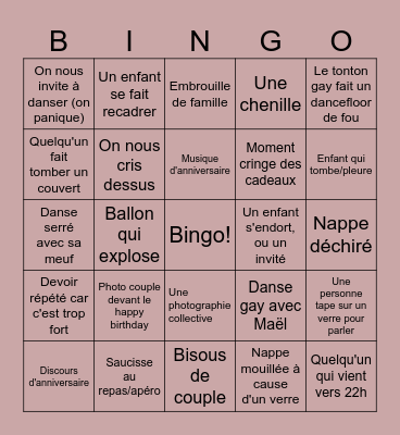 Tim's birthday Bingo Card