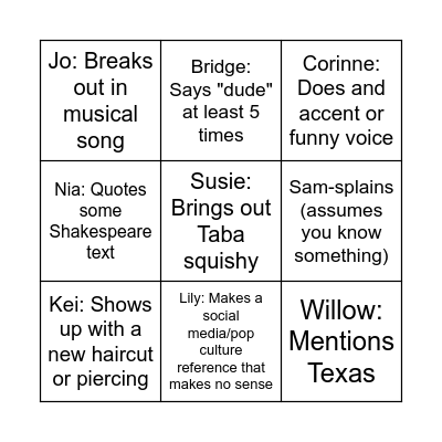 Gregory Bingo Card