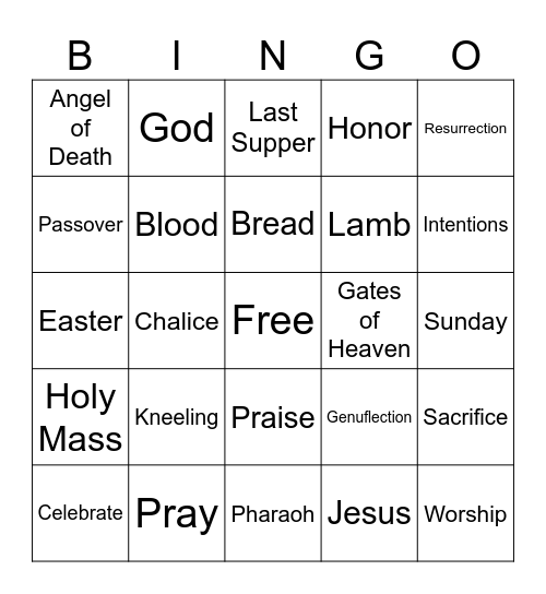 Holy Mass Bingo Card