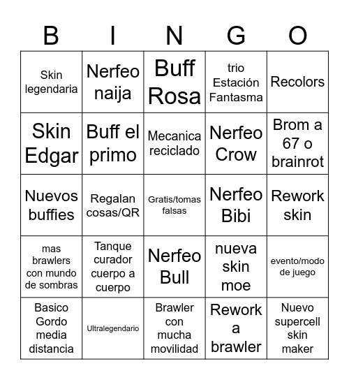 Brawl Talk Bingo Card