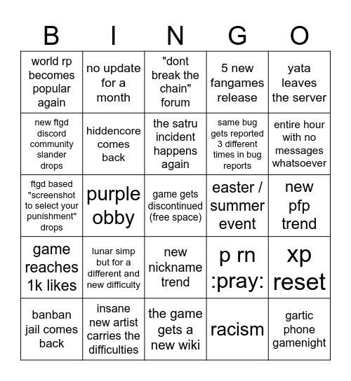 Untitled Bingo Card