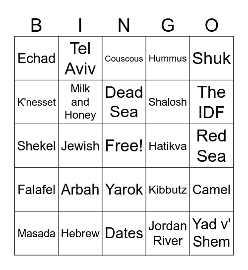 Israeli Bingo Card