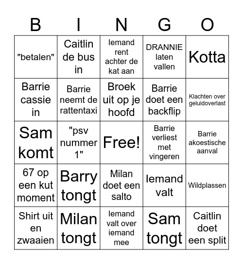 Drannie Bingo Card