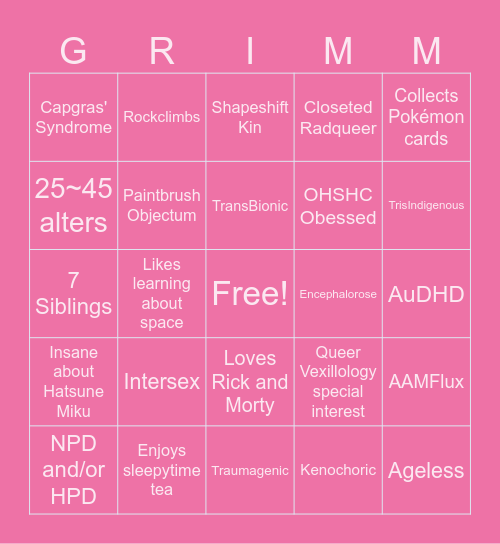 Are You Like Grimm? Bingo Card
