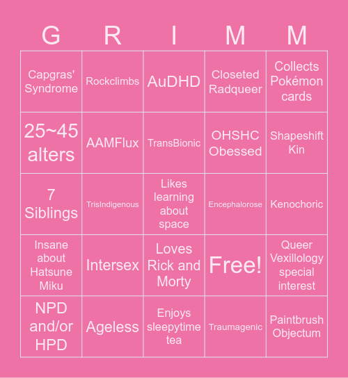 Are You Like Grimm? Bingo Card