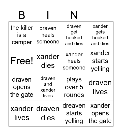 dbd Bingo Card