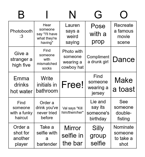 NIAGARA NIGHT BINGO Card