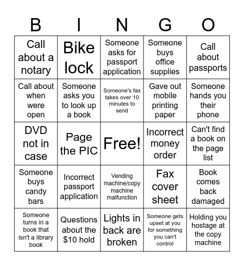 Circulation Desk Bingo Card