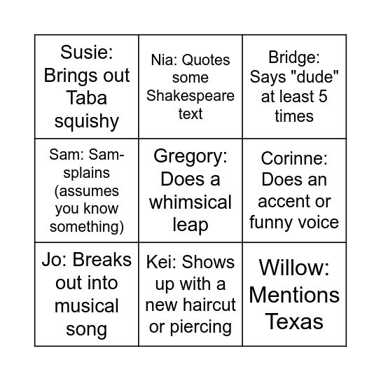 Lily Bingo Card