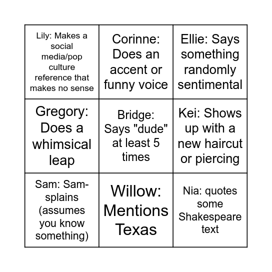 Jo Bingo Card