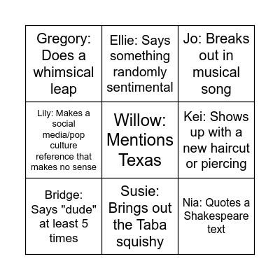 Sam Bingo Card