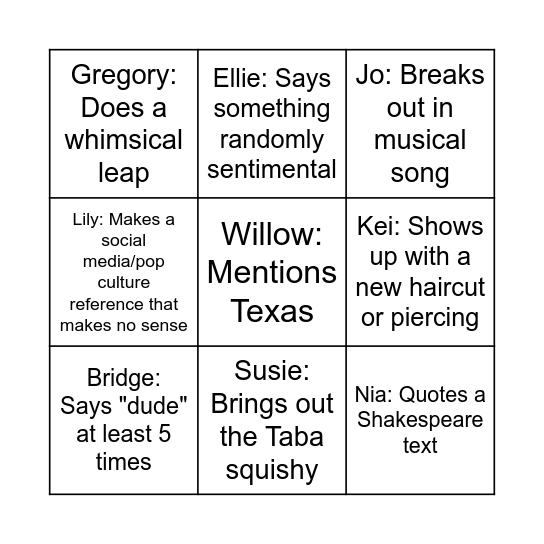 Sam Bingo Card