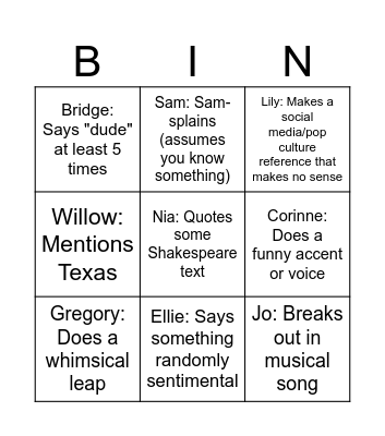 Kei Bingo Card