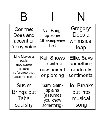 Willow Bingo Card
