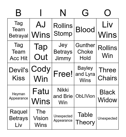 Wrestlemania 42 Bingo Card