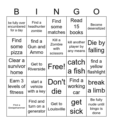 zomboid Bingo Card
