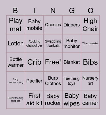 Baby Juliet Gift Bingo Card