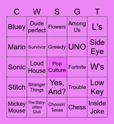 Pop Culture Bingo Card
