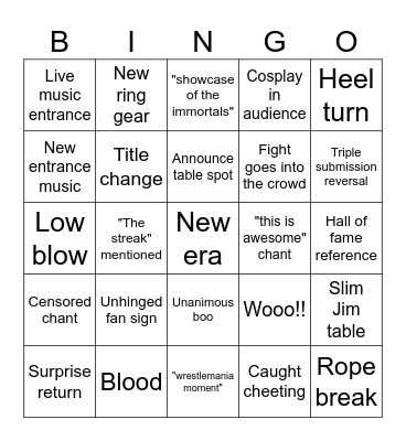 Wrestlemania Bingo Card