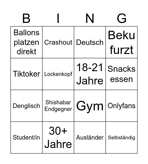 Pop The Balloon Bingo Card