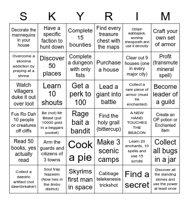 JUNEO'S SKYRIM BINGO Card