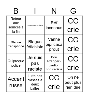 Cocorico Bingo Card
