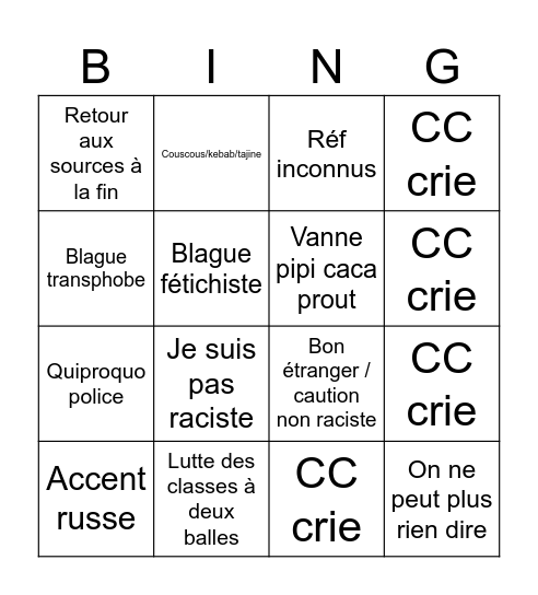 Cocorico Bingo Card
