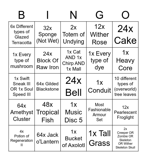 Item Bingo! Bingo Card