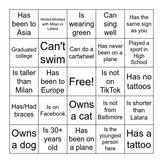 Find a Person Who Bingo Card