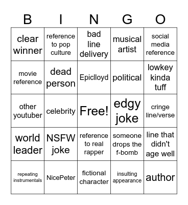 ERB Bingo Card