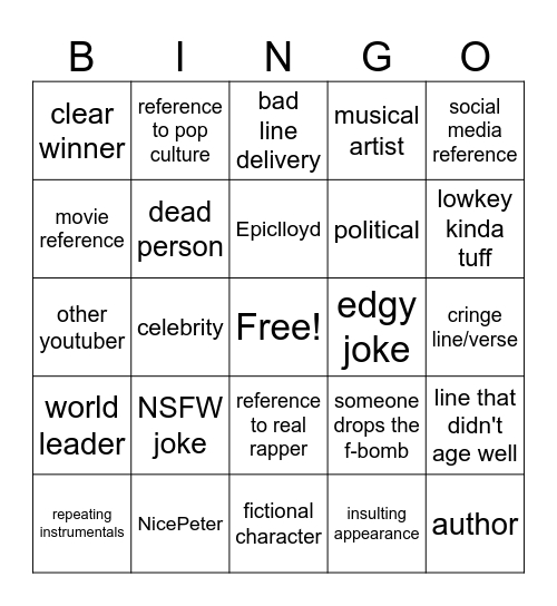 ERB Bingo Card