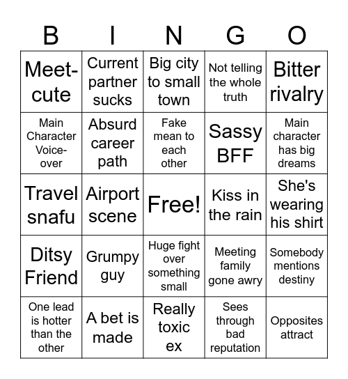 Rom-Com Bingo Card