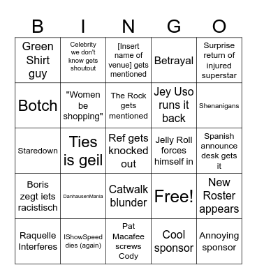 Wrestlemania Saturday bingo Card