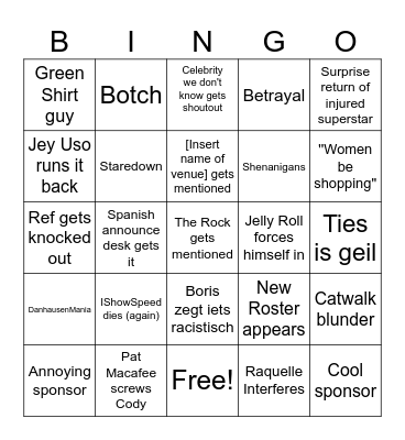 Wrestlemania Saturday bingo Card
