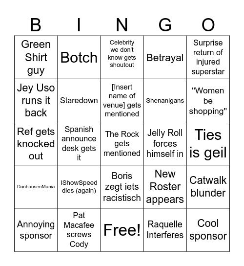 Wrestlemania Saturday bingo Card