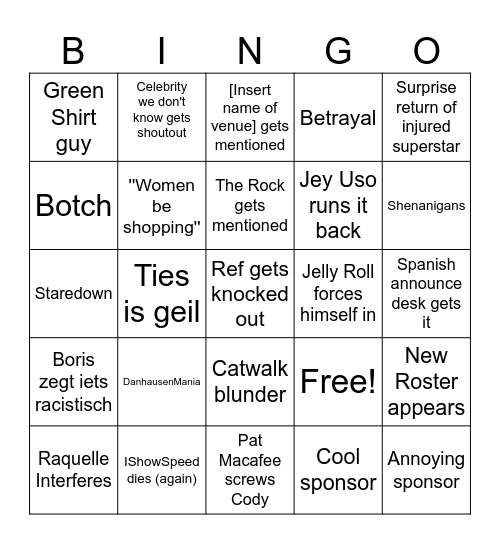 Wrestlemania Saturday bingo Card