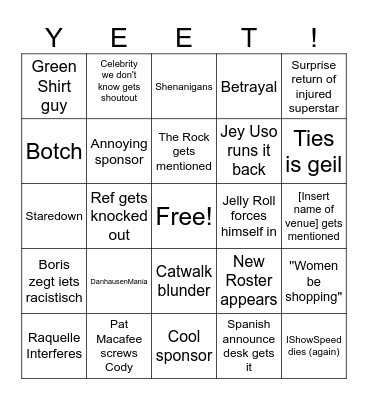 Wrestlemania Saturday bingo Card
