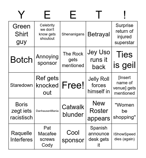Wrestlemania Saturday bingo Card