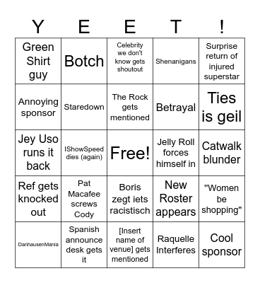 Wrestlemania Saturday bingo Card
