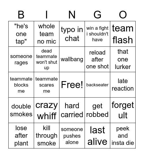 Valorant Bingo Card