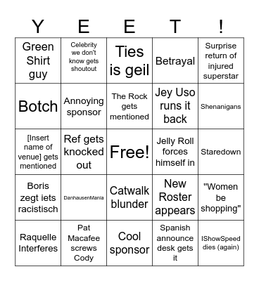 Wrestlemania Saturday bingo Card