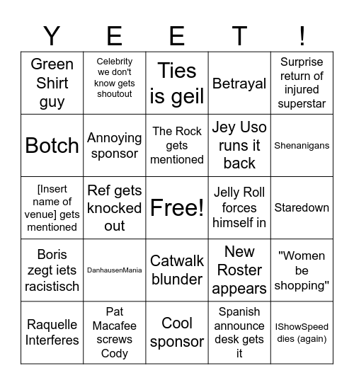 Wrestlemania Saturday bingo Card