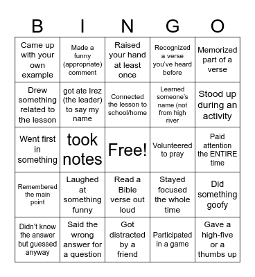 Kids and Pre-teens PPM Bingo Card