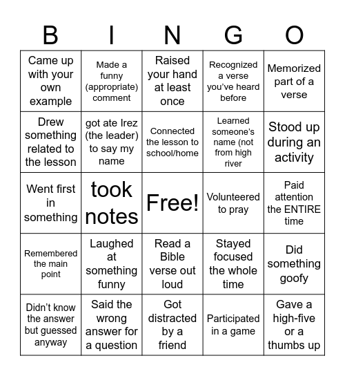 Kids and Pre-teens PPM Bingo Card