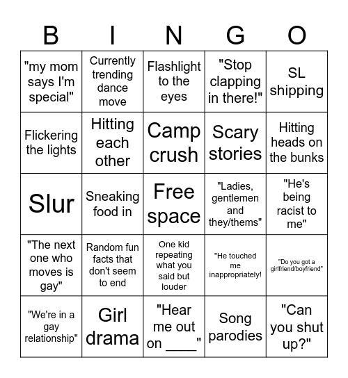 boys cabin bingo Card