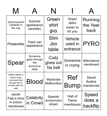 WRESTLEMANIA 42 NIGHT ONE Bingo Card